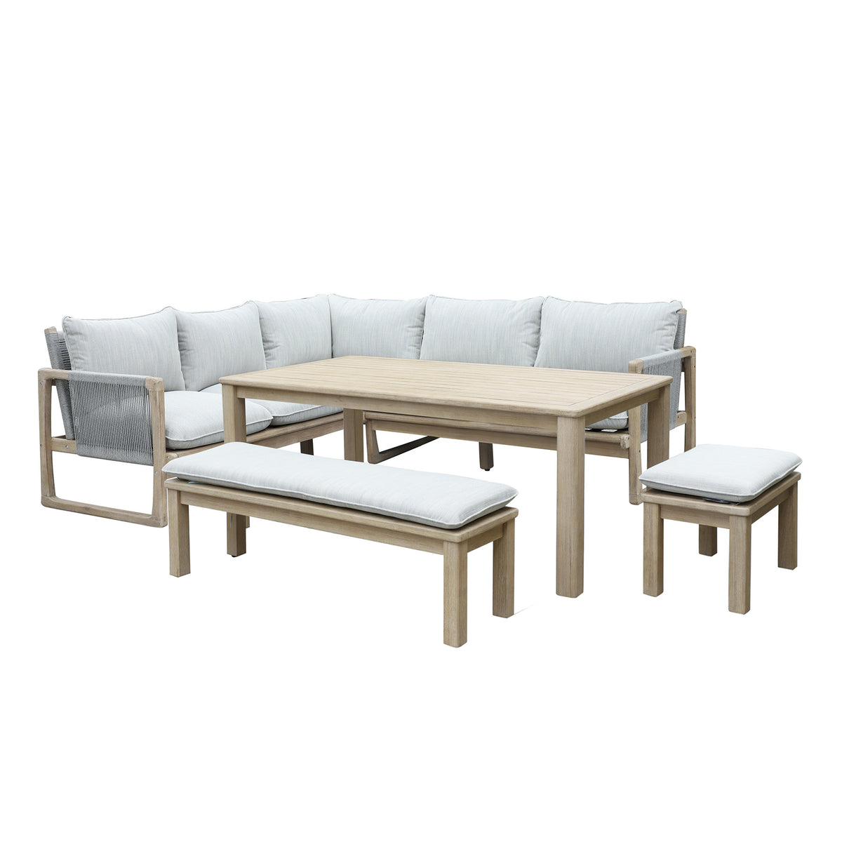 Bracken Outdoors Burford Acacia and Rope Square Corner Sofa Garden Furniture Set with Mid Height Table