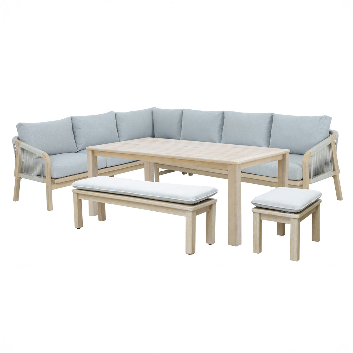 Bracken Outdoors Charlton Acacia and Rope Garden Furniture Corner Sofa Set with Dining Table