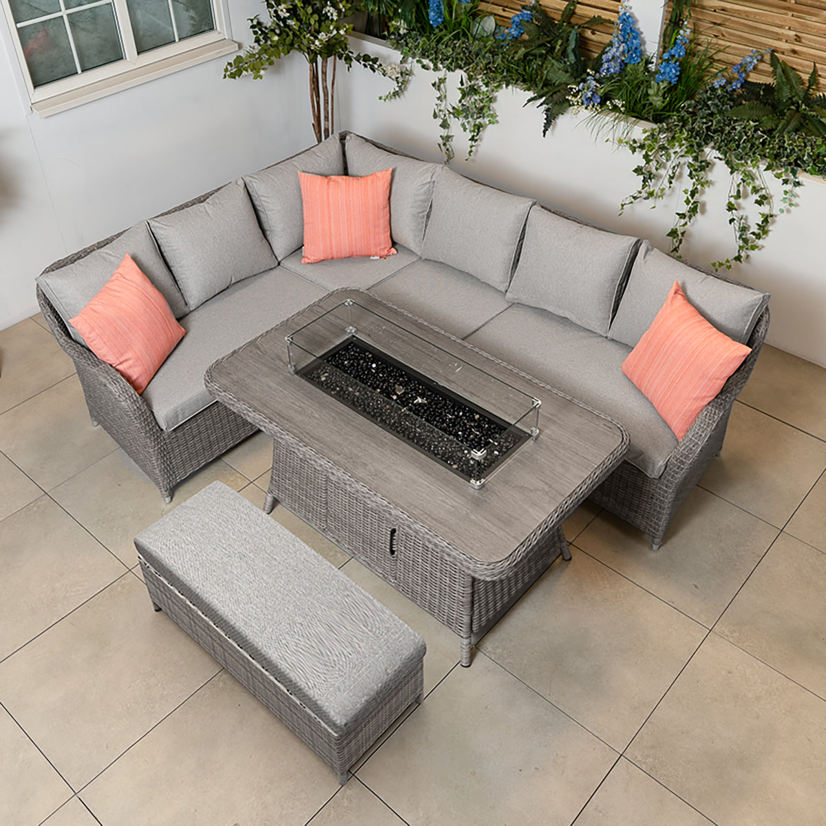 LG Monte Carlo Stone Modular Sofa Set With Fire Pit Table and Reclining Corner