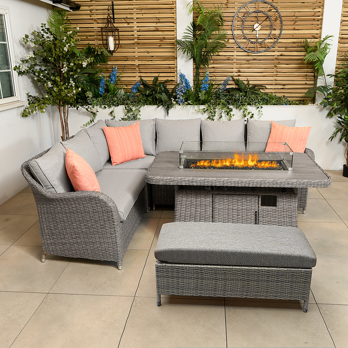 LG Monte Carlo Stone Modular Sofa Set With Fire Pit Table and Reclining Corner