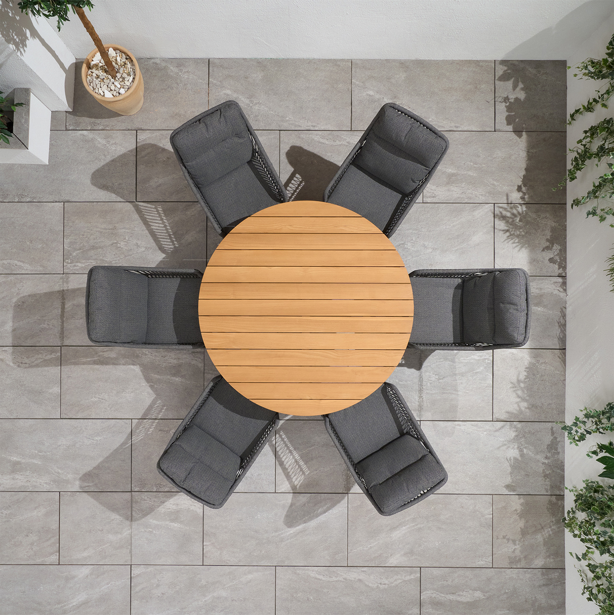 Bracken Outdoors Colorado 6 Seat Round Rope Aluminium Teak Garden Dining Set
