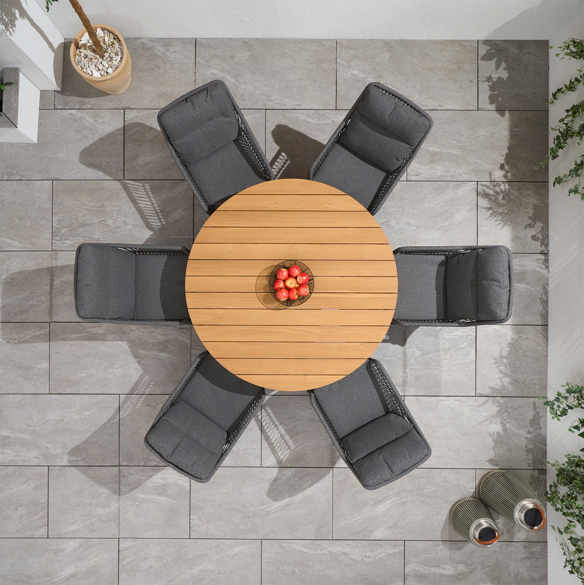 Bracken Outdoors Colorado 6 Seat Round Rope Aluminium Teak Garden Dining Set