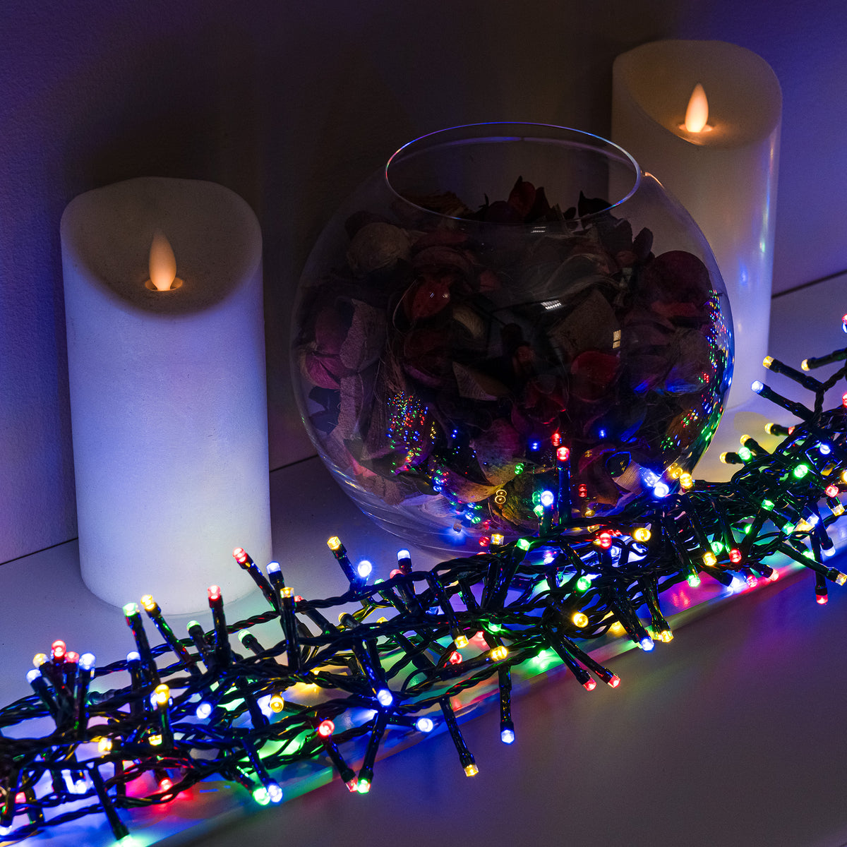 Multi Coloured LED Multi-Function Christmas String Lights with Green Cable 240,360,480,720 and 960 Bulbs