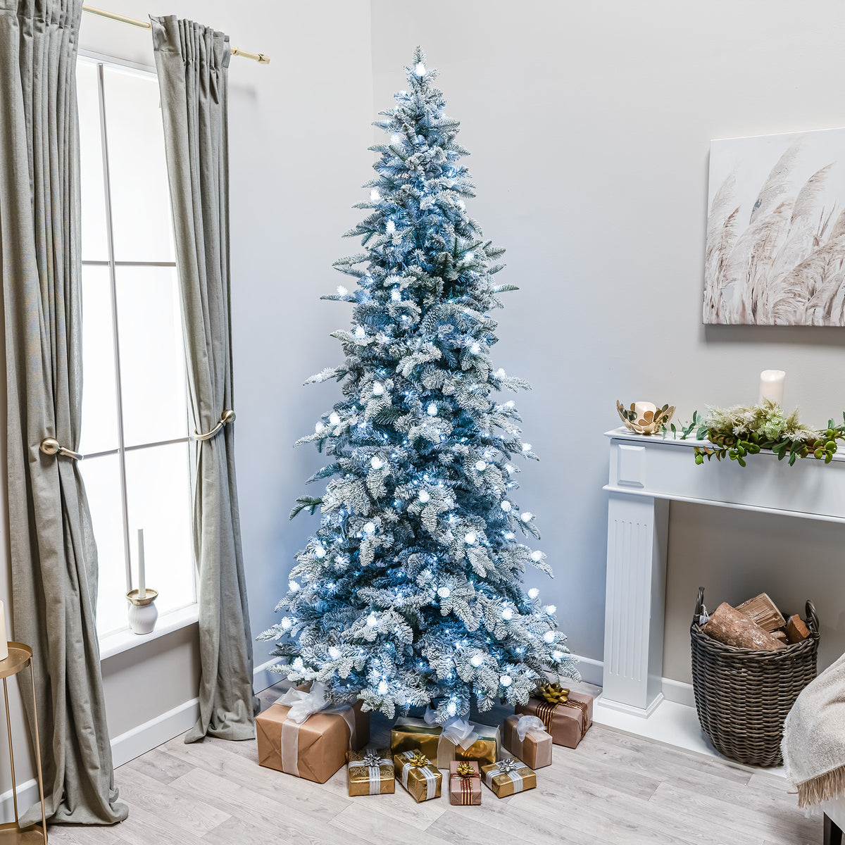 Buckingham Fir Artificial Pre-Lit Frosted PE Christmas Tree 6.5FT, 7.5FT, 8.5FT