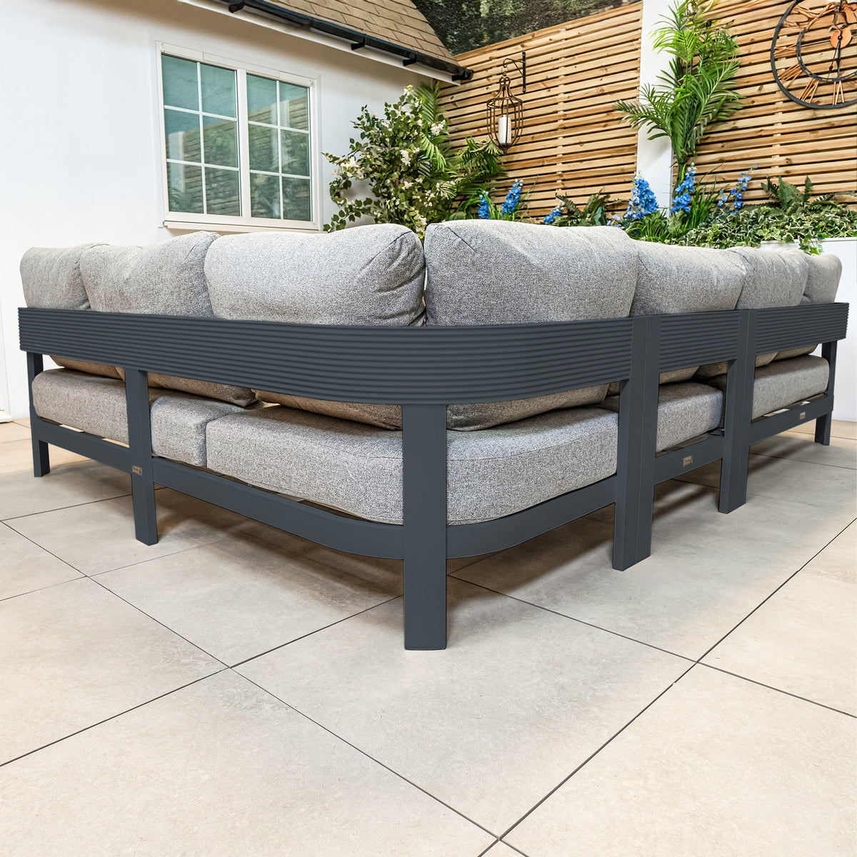 Bracken Outdoors Nevada Anthracite Ripple Aluminium Rectangular Corner Sofa Set with Fire Pit Table