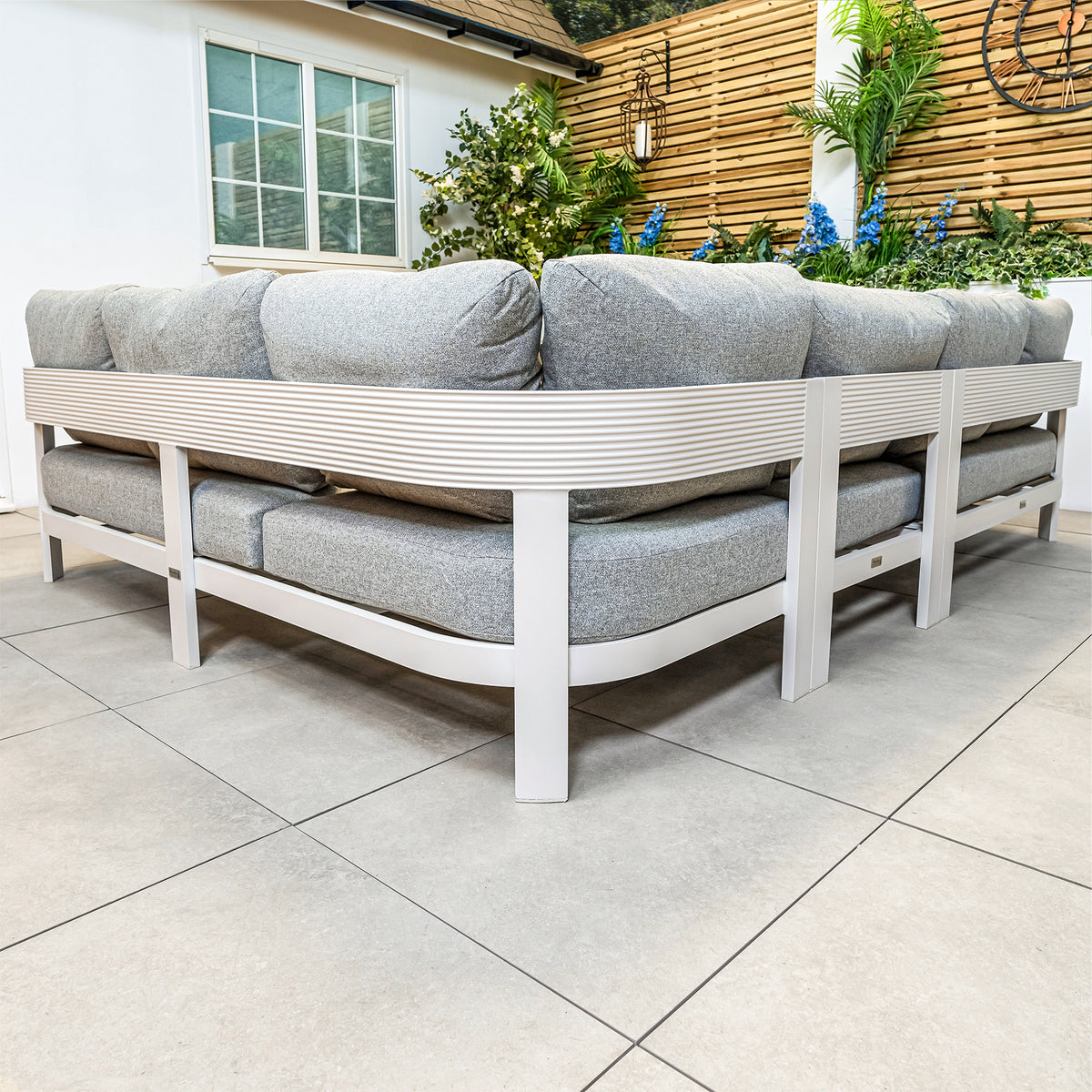 Bracken Outdoors Nevada Warm Grey Ripple Aluminium Rectangular Corner Sofa Set with Height Adjustable Table