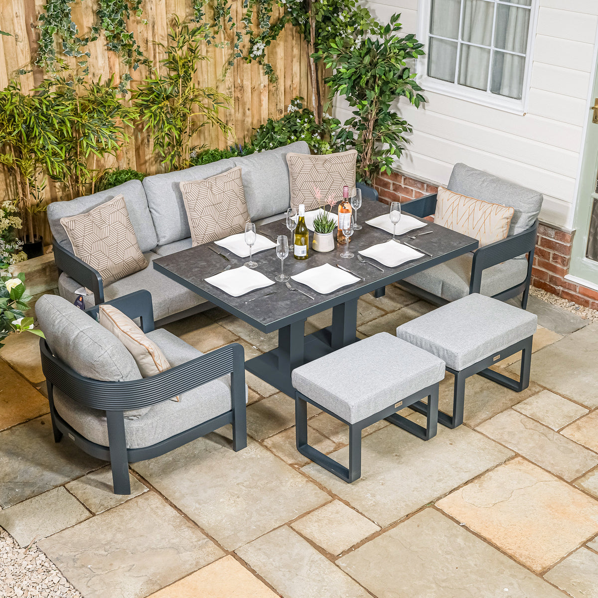 Bracken Outdoors Nevada Anthracite Ripple Aluminium Lounge Sofa Set with Height Adjustable Table