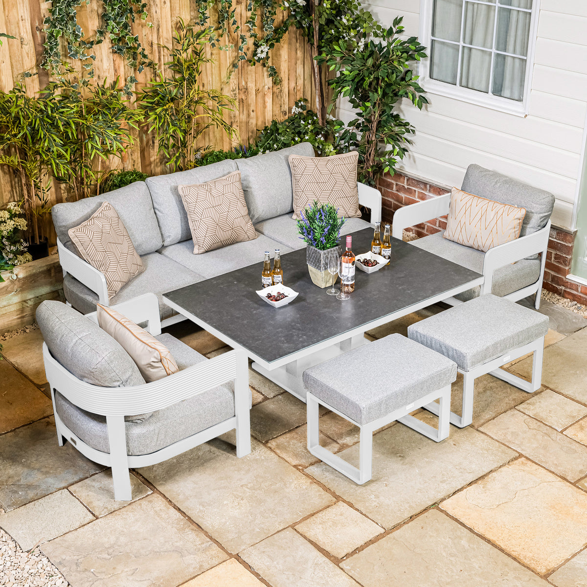 Bracken Outdoors Nevada Warm Grey Ripple Aluminium Lounge Sofa Set with Height Adjustable Table