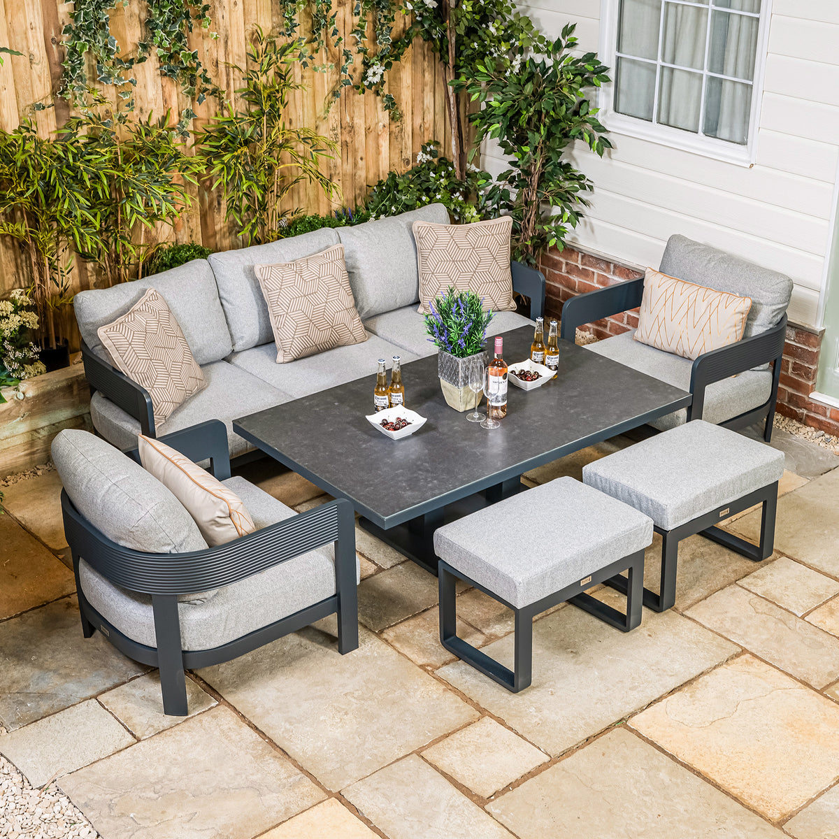 Bracken Outdoors Nevada Anthracite Ripple Aluminium Lounge Sofa Set with Height Adjustable Table