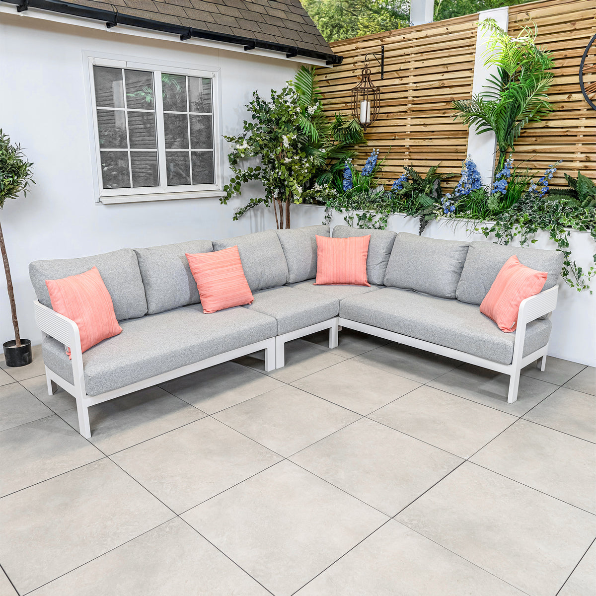 Bracken Outdoors Nevada Warm Grey Ripple Aluminium Rectangular Corner Garden Furniture Sofa Set