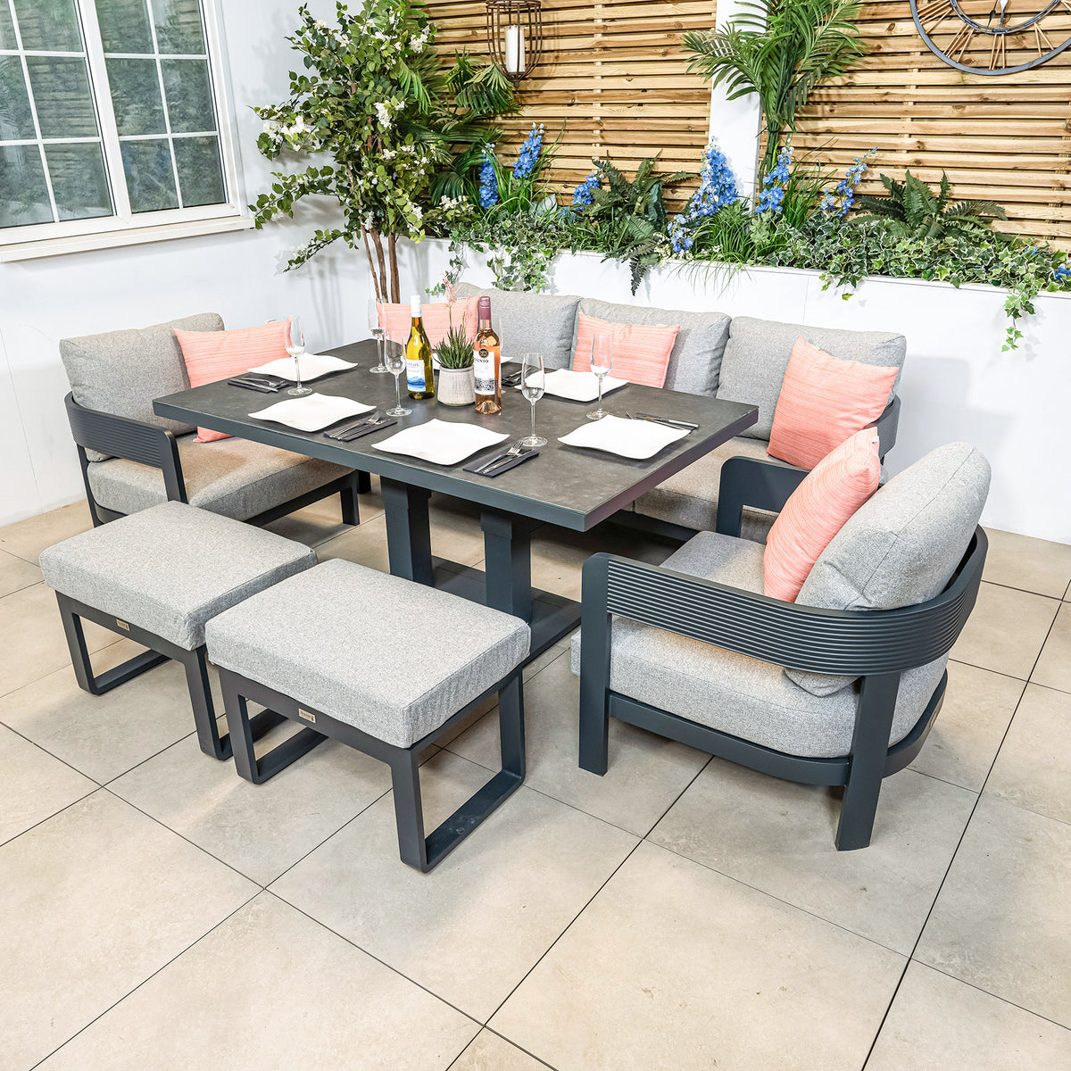 Bracken Outdoors Nevada Anthracite Ripple Aluminium Lounge Sofa Set with Height Adjustable Table