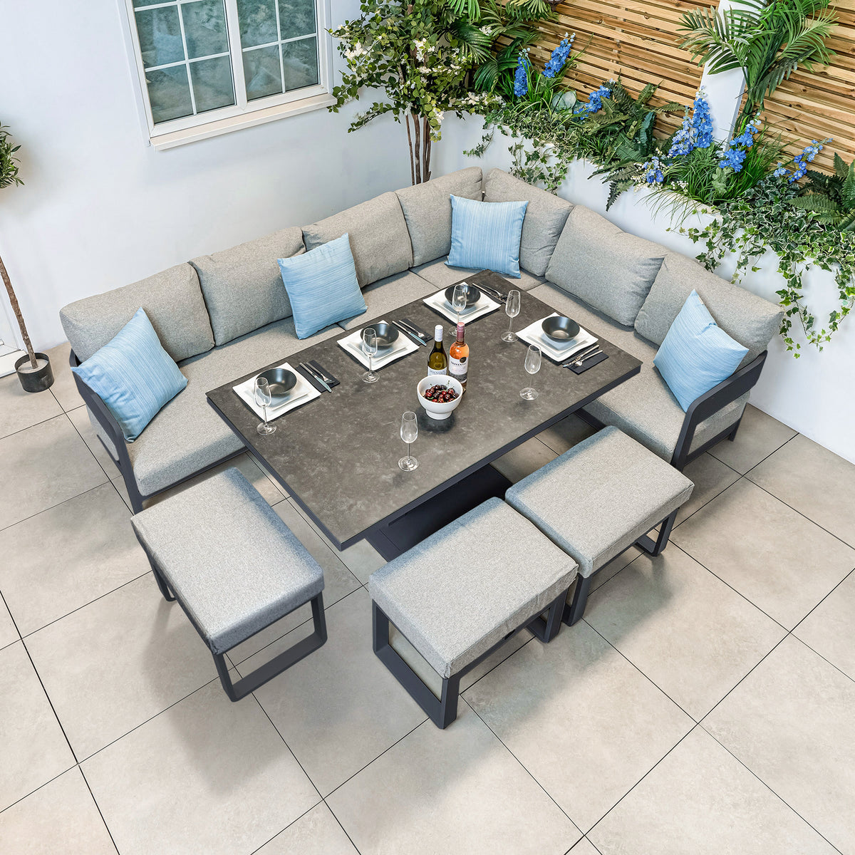 Bracken Outdoors Nevada Anthracite Ripple Aluminium Rectangular Corner Sofa Set with Height Adjustable Table