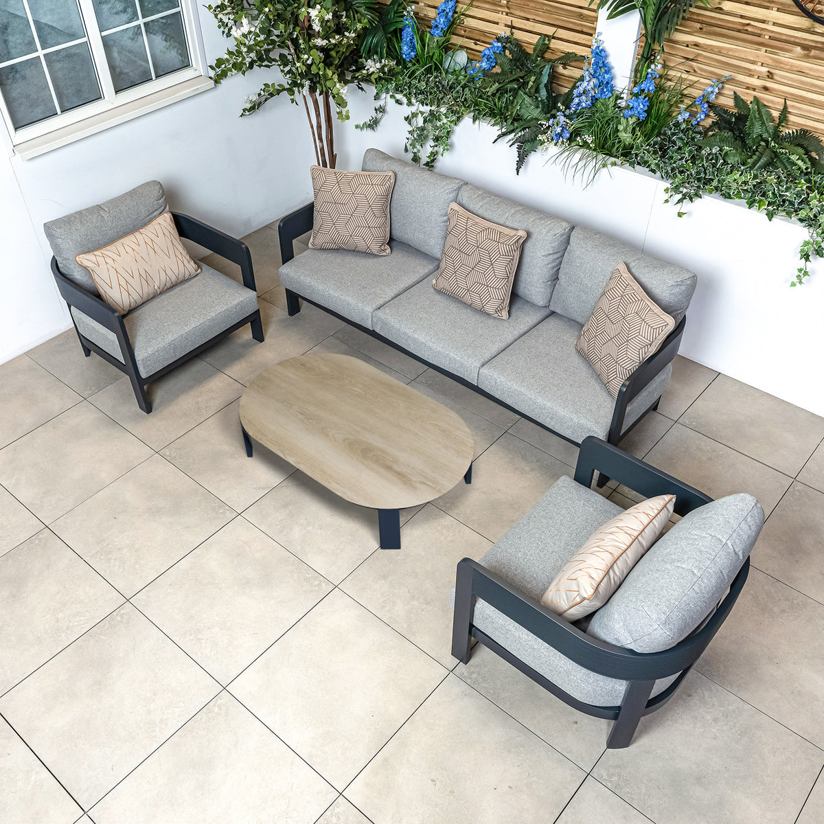 Bracken Outdoors Nevada Anthracite Ripple Aluminium Lounge Sofa Set with Coffee Table