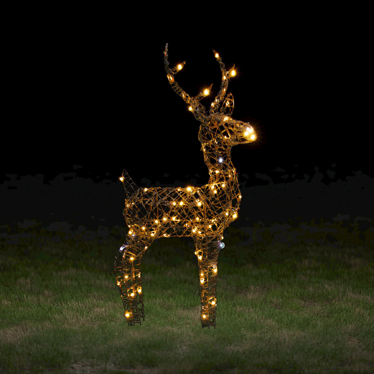 Christmas Reindeer Lights - 60CM Brown Wicker Light Up Small Stag with 90 White LEDs