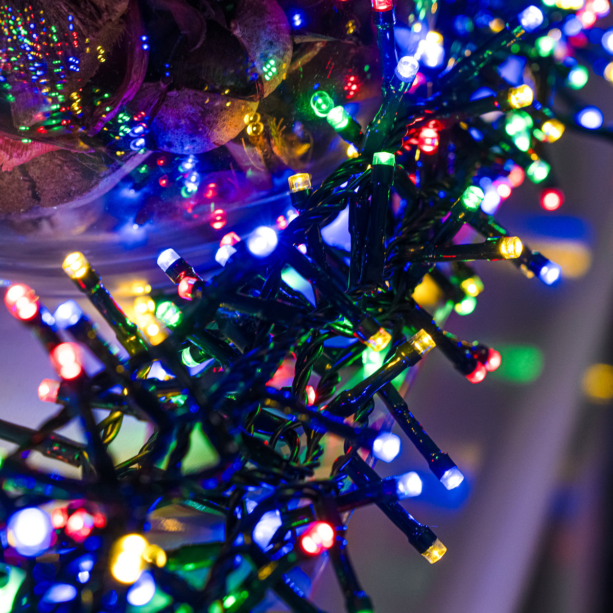 Multi Coloured LED Multi-Function Christmas String Lights with Green Cable 240,360,480,720 and 960 Bulbs