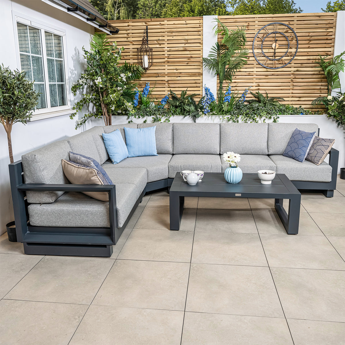 Bracken Outdoors Panama Anthracite Aluminium Rectangular Corner Sofa Set with Coffee Table