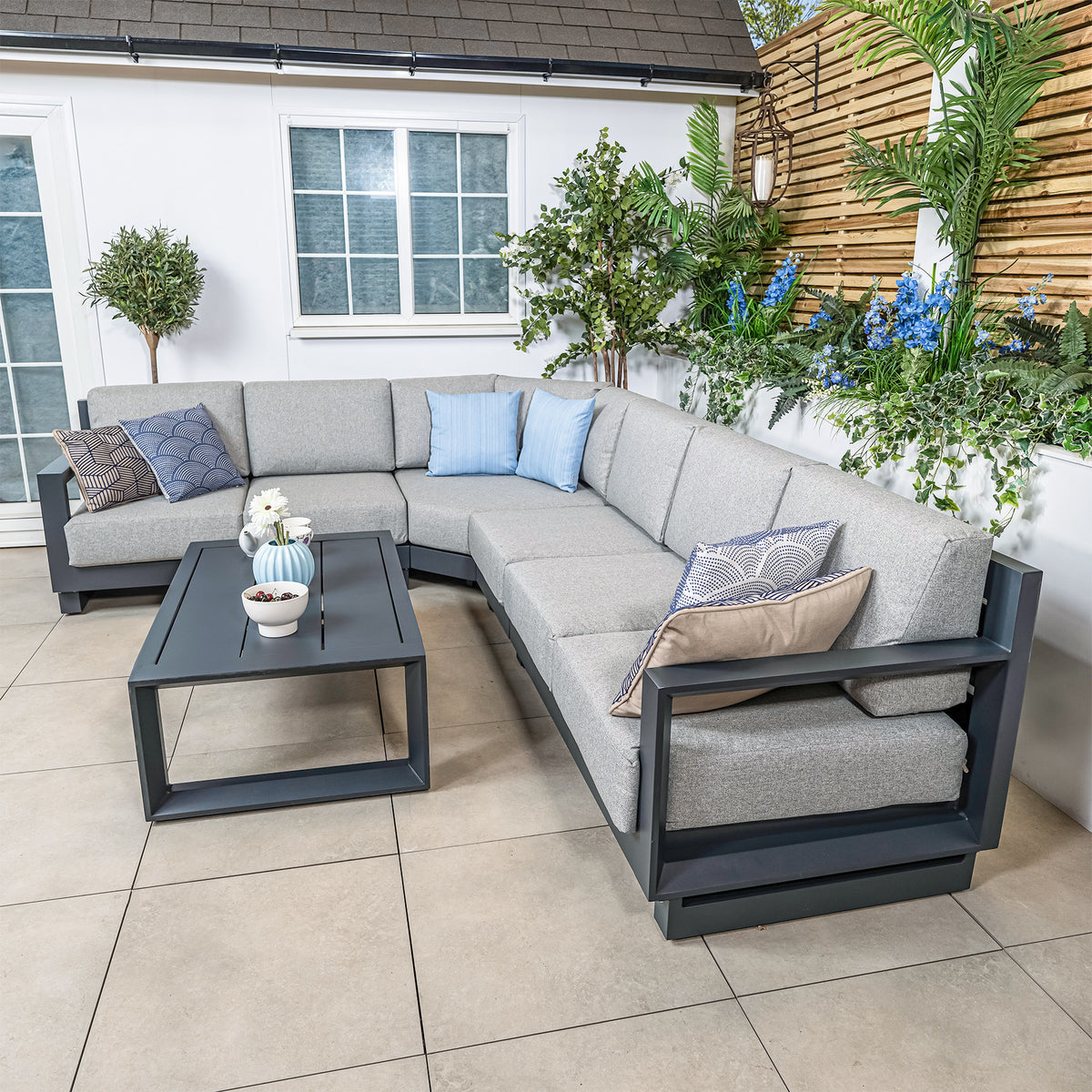 Bracken Outdoors Panama Anthracite Aluminium Rectangular Corner Sofa Set with Coffee Table