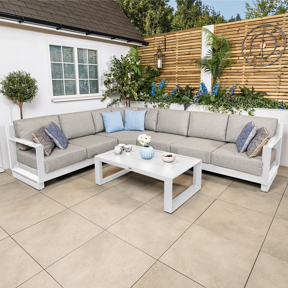 Bracken Outdoors Panama Warm Grey Aluminium Rectangular Corner Sofa Set with Coffee Table