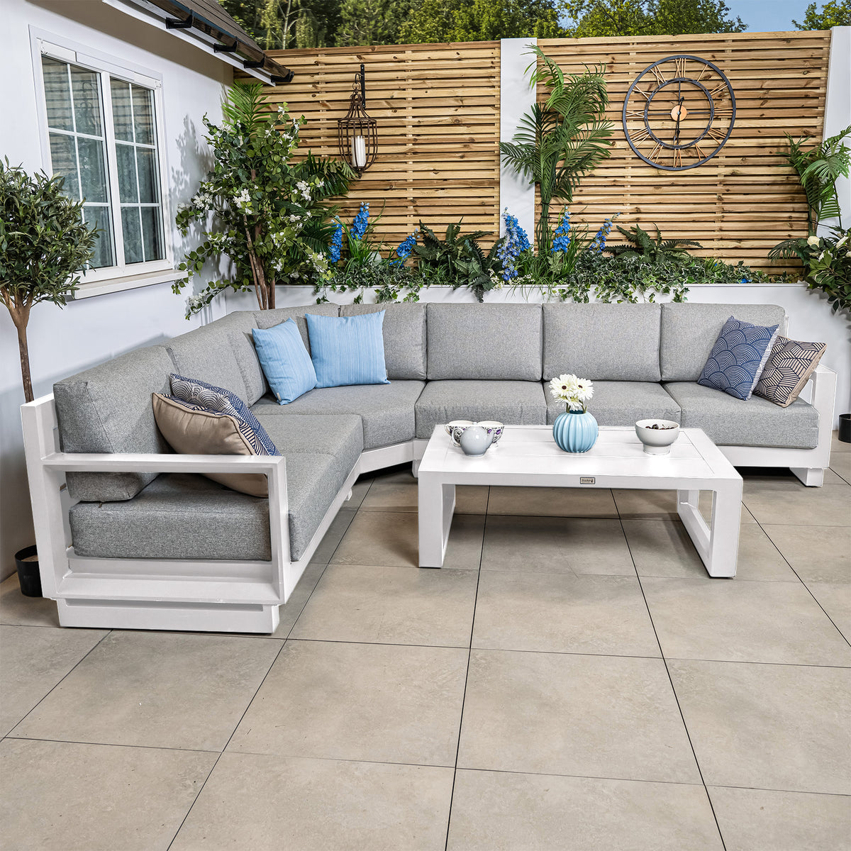 Bracken Outdoors Panama Warm Grey Aluminium Rectangular Corner Sofa Set with Coffee Table