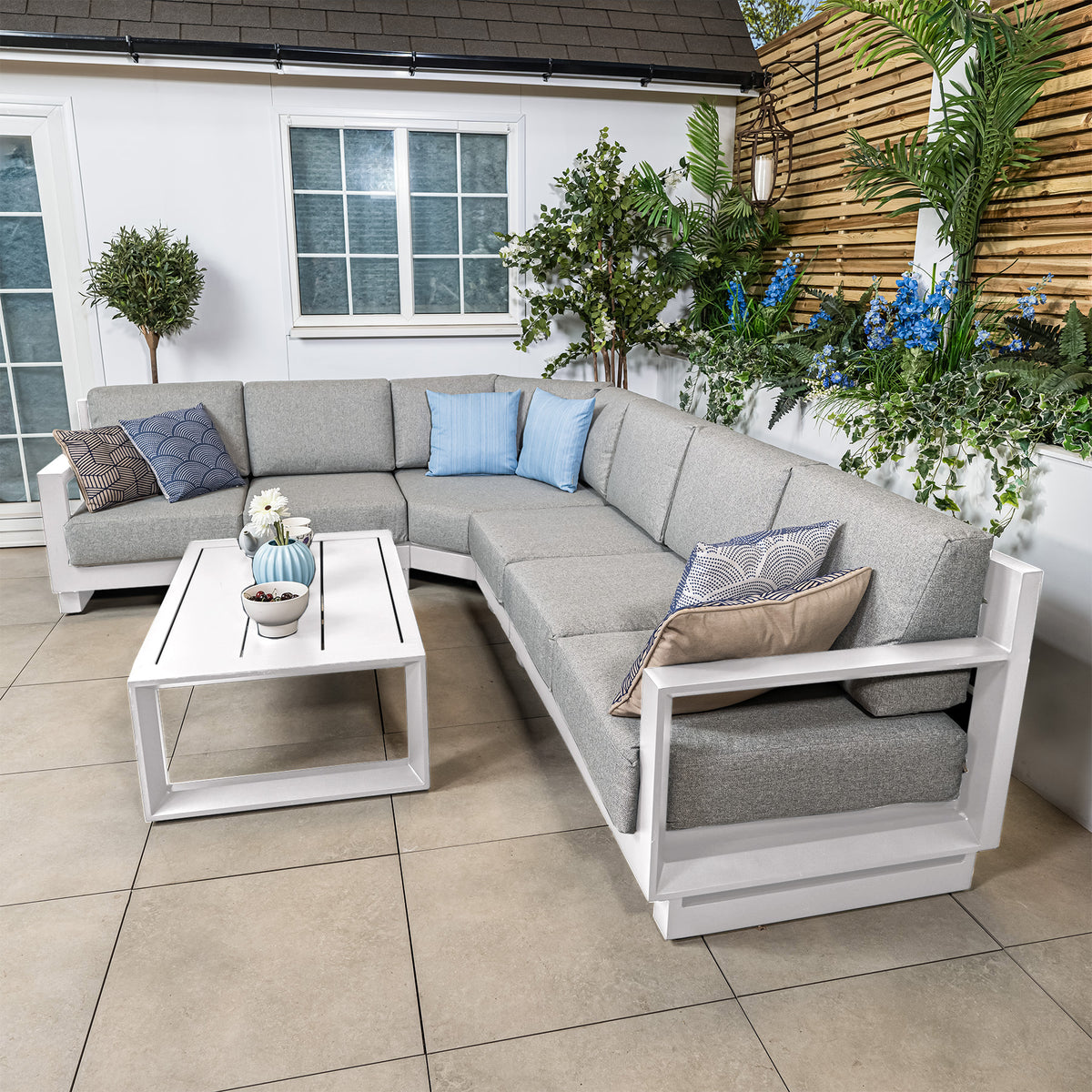 Bracken Outdoors Panama Warm Grey Aluminium Rectangular Corner Sofa Set with Coffee Table