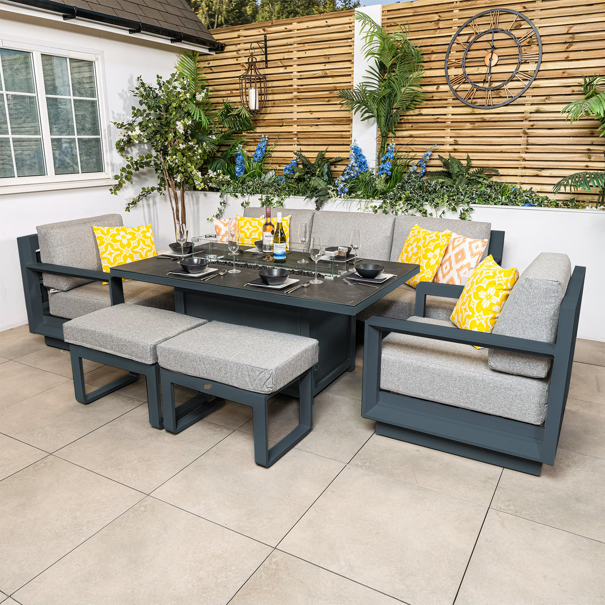 Bracken Outdoors Panama Anthracite Aluminium Lounge Sofa Set with Fire Pit Table