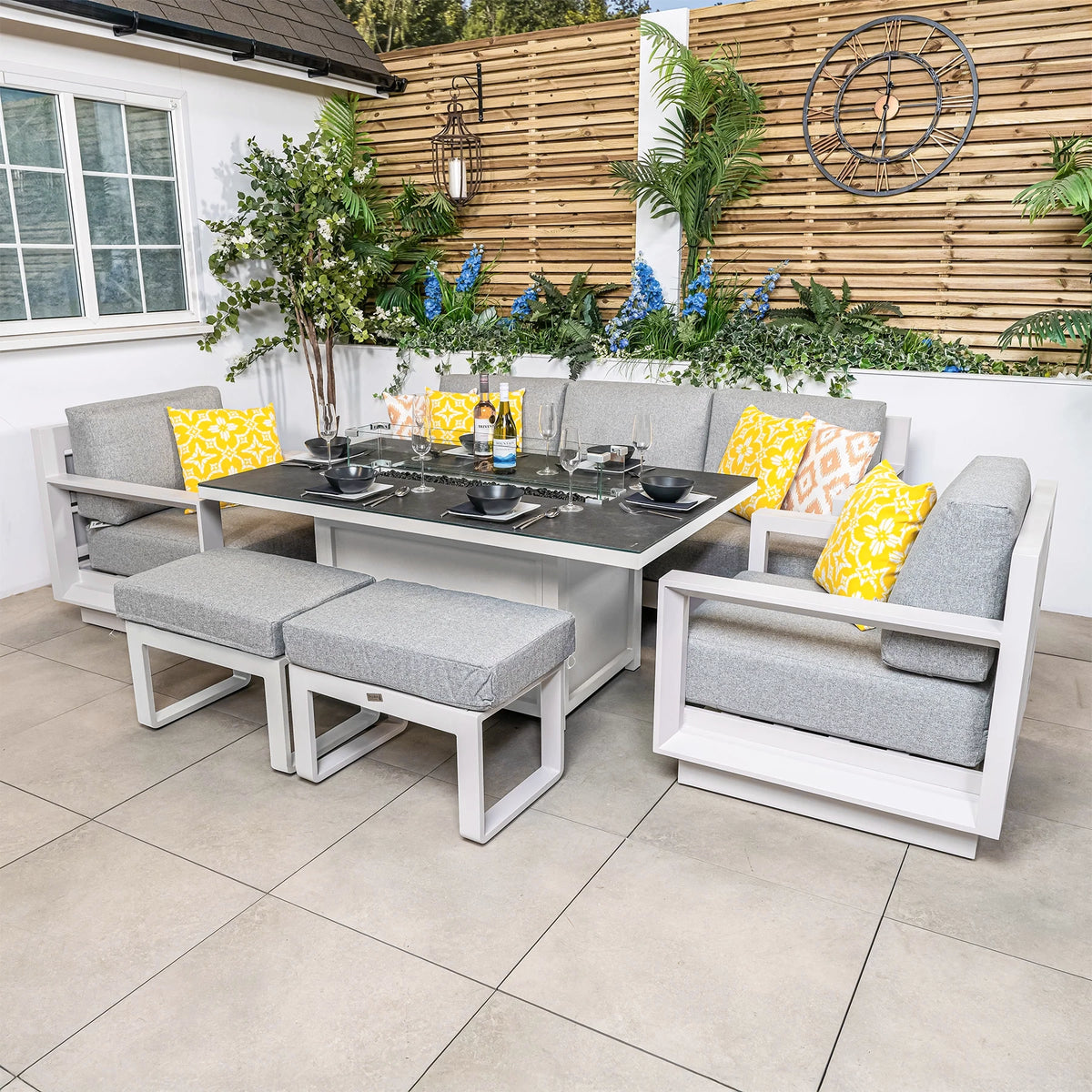 Bracken Outdoors Panama Warm Grey Aluminium Lounge Sofa Set with Fire Pit Table