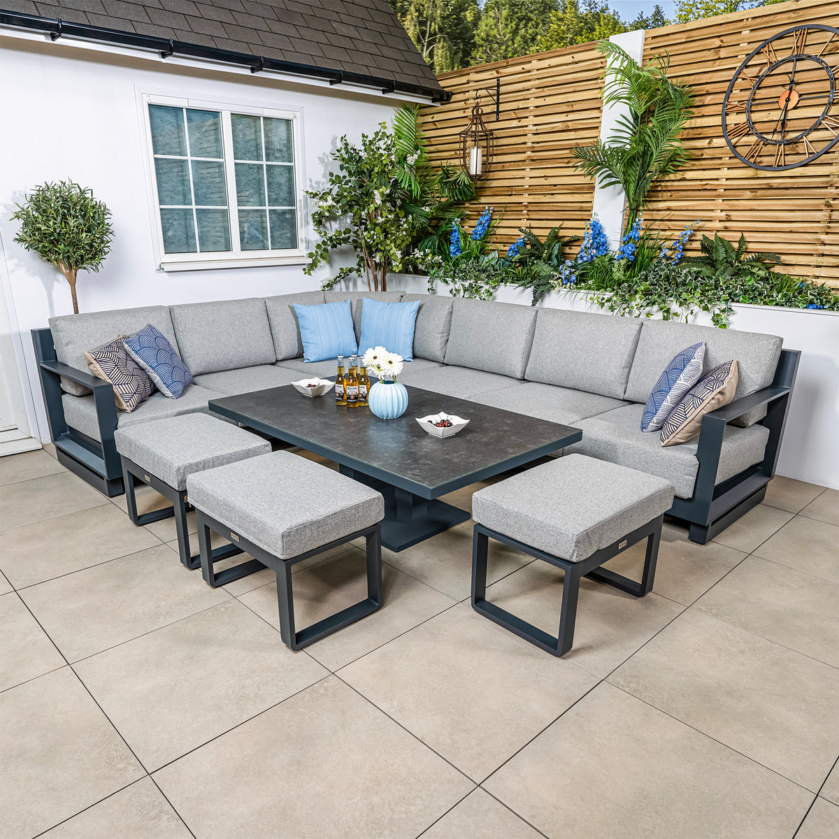 Bracken Outdoors Panama Anthracite Aluminium Rectangular Corner Sofa Set with Height Adjustable Table