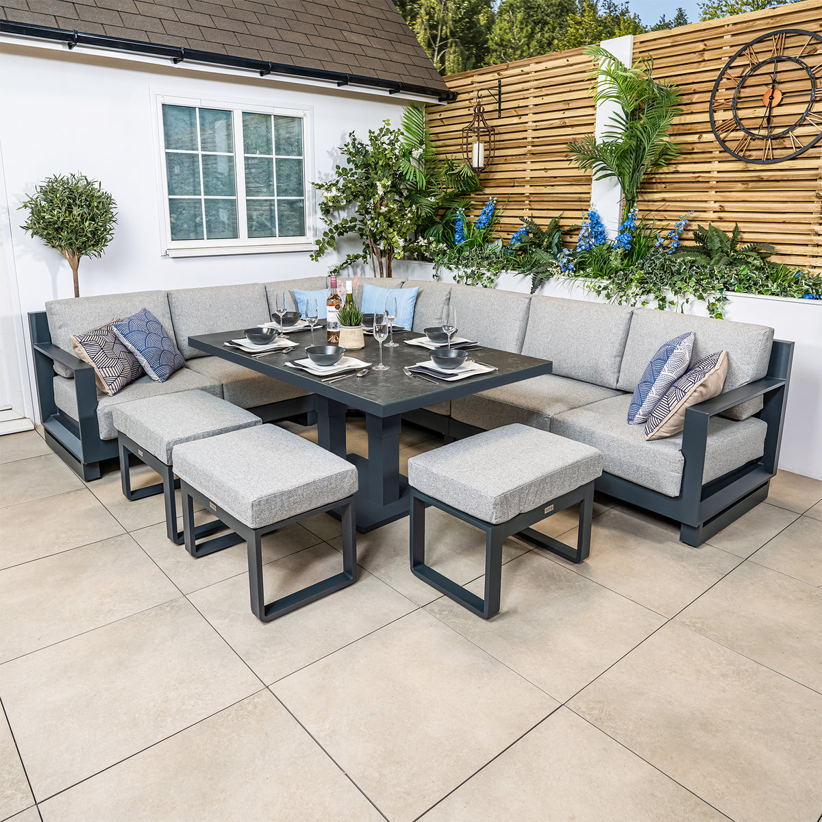 Bracken Outdoors Panama Anthracite Aluminium Rectangular Corner Sofa Set with Height Adjustable Table