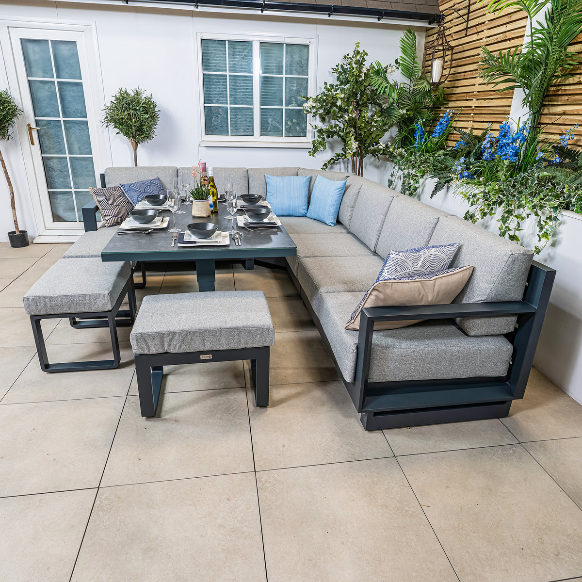 Bracken Outdoors Panama Anthracite Aluminium Rectangular Corner Sofa Set with Height Adjustable Table