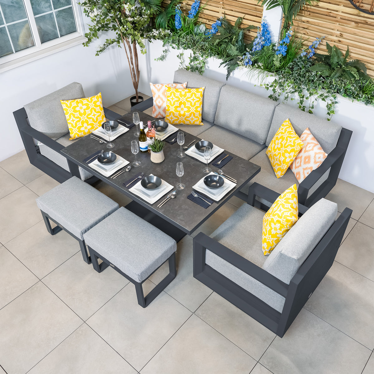 Bracken Outdoors Panama Anthracite Aluminium Lounge Sofa Set with Height Adjustable Table