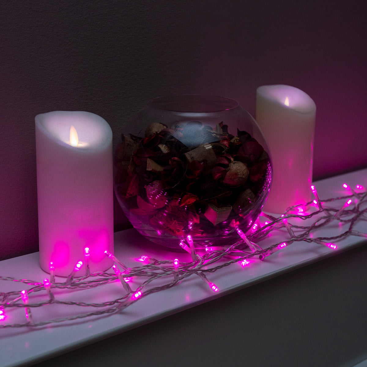 240 LED Pink Multi-Function Christmas String Lights with Clear Cable