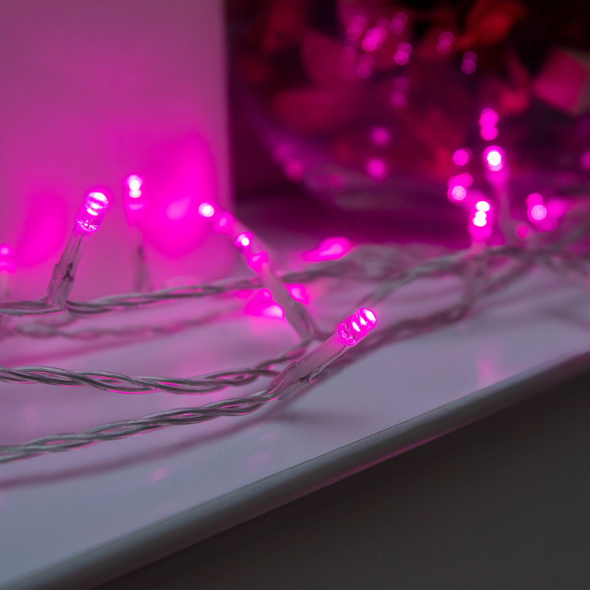 120 LED Pink Multi-Function Christmas String Lights with Clear Cable