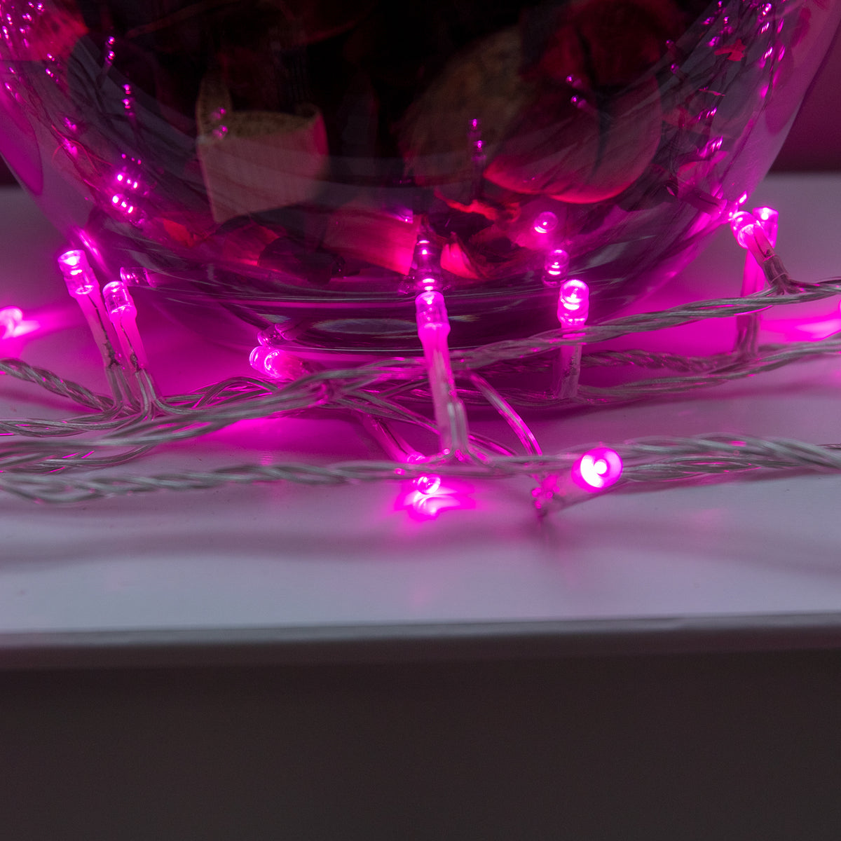 120 LED Pink Multi-Function Christmas String Lights with Clear Cable