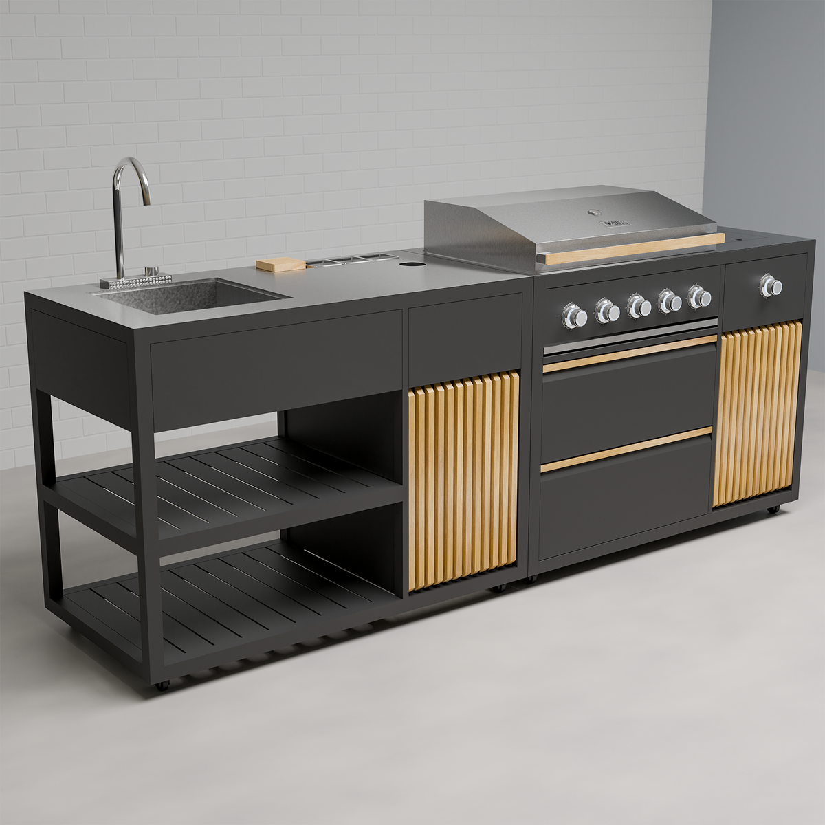 Draco Grills Scandic Line Modular Outdoor Kitchen with 5 Burner BBQ and Sink