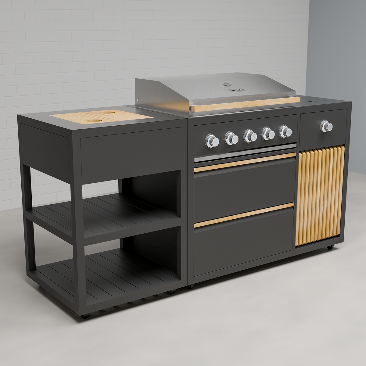 Draco Grills Scandic Line Modular Outdoor Kitchen with 5 Burner BBQ and Corner Unit