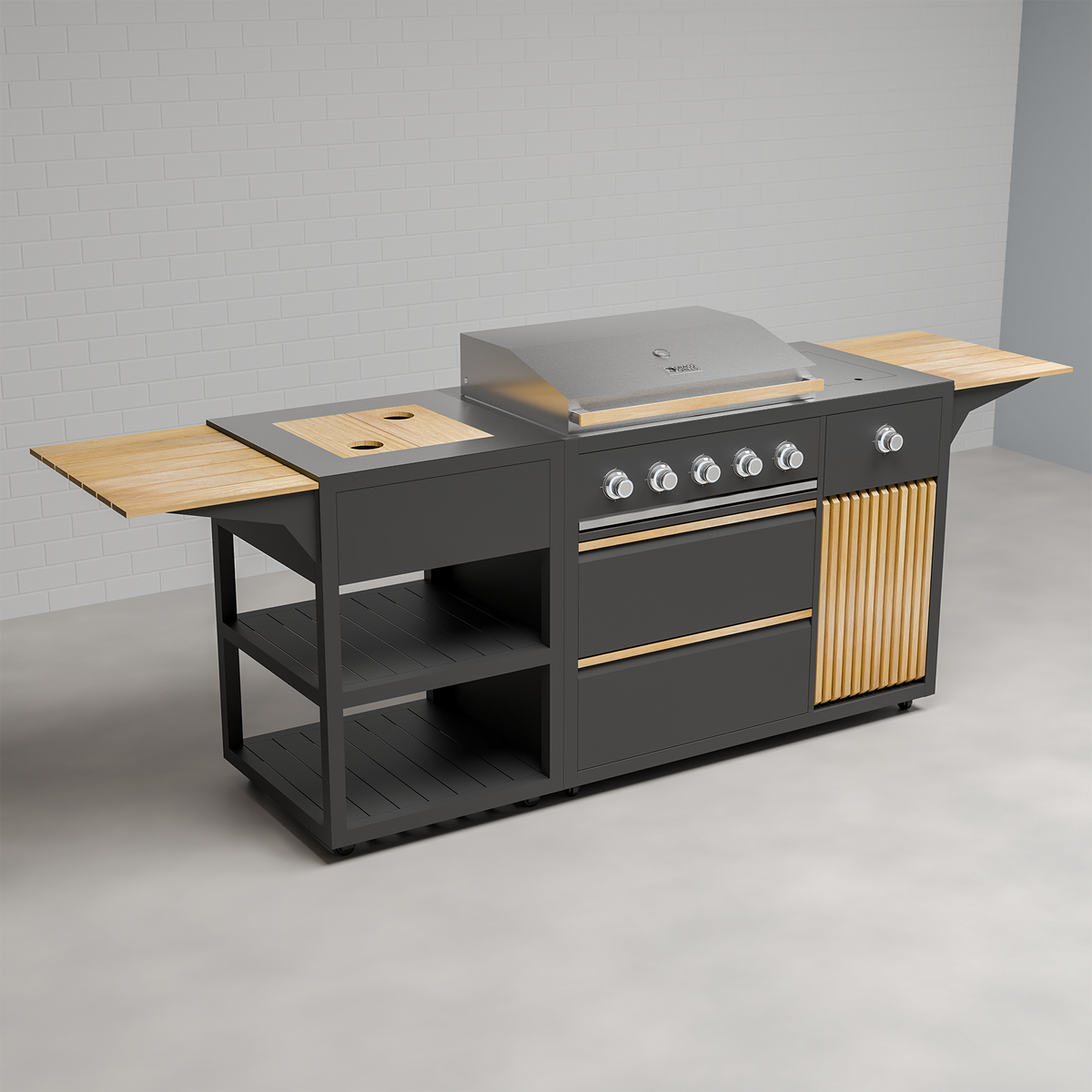 Draco Grills Scandic Line Modular Outdoor Kitchen with 5 Burner BBQ and Corner Unit