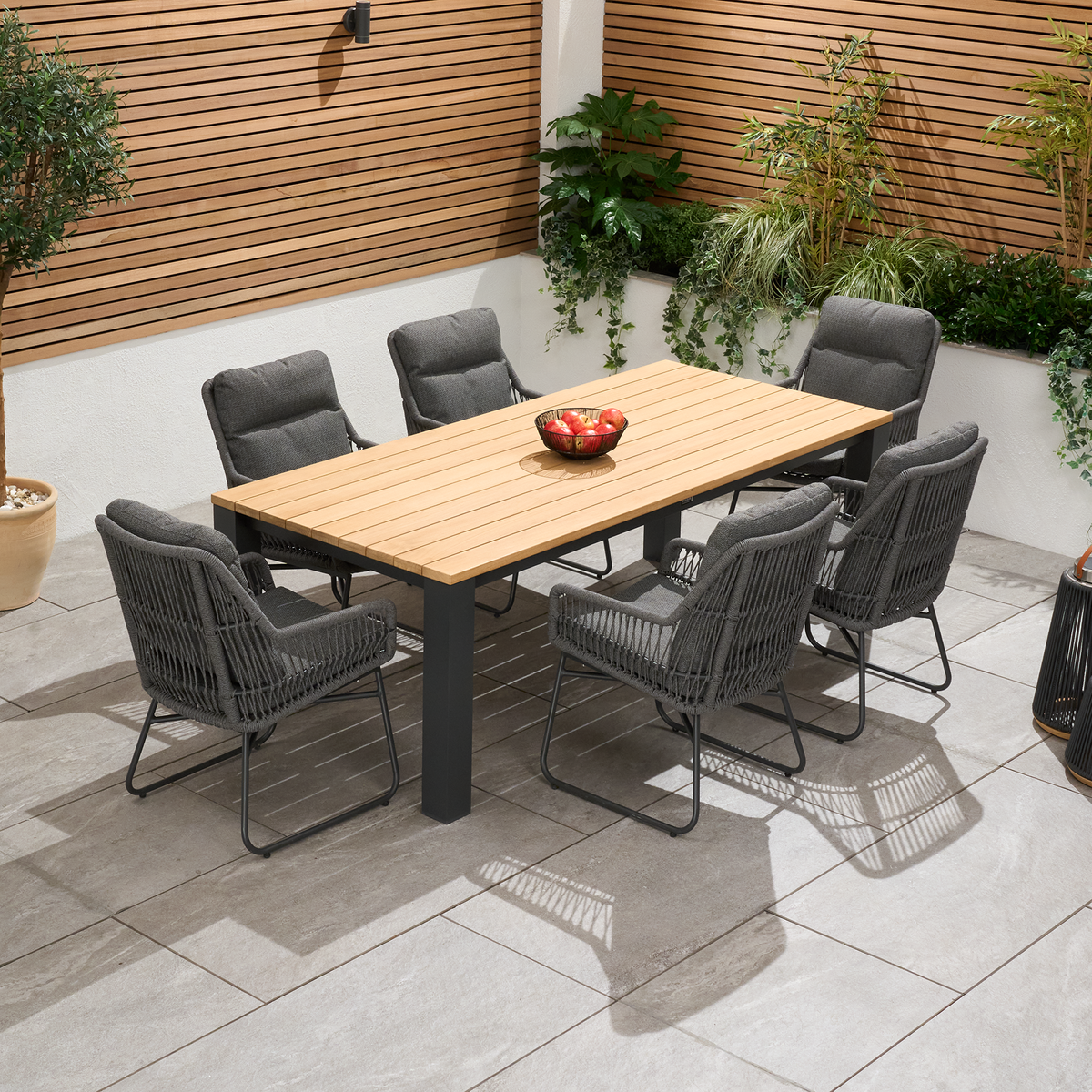 Bracken Outdoors Colorado Rope 6 Seat Rectangular Aluminium Teak Garden Dining Set