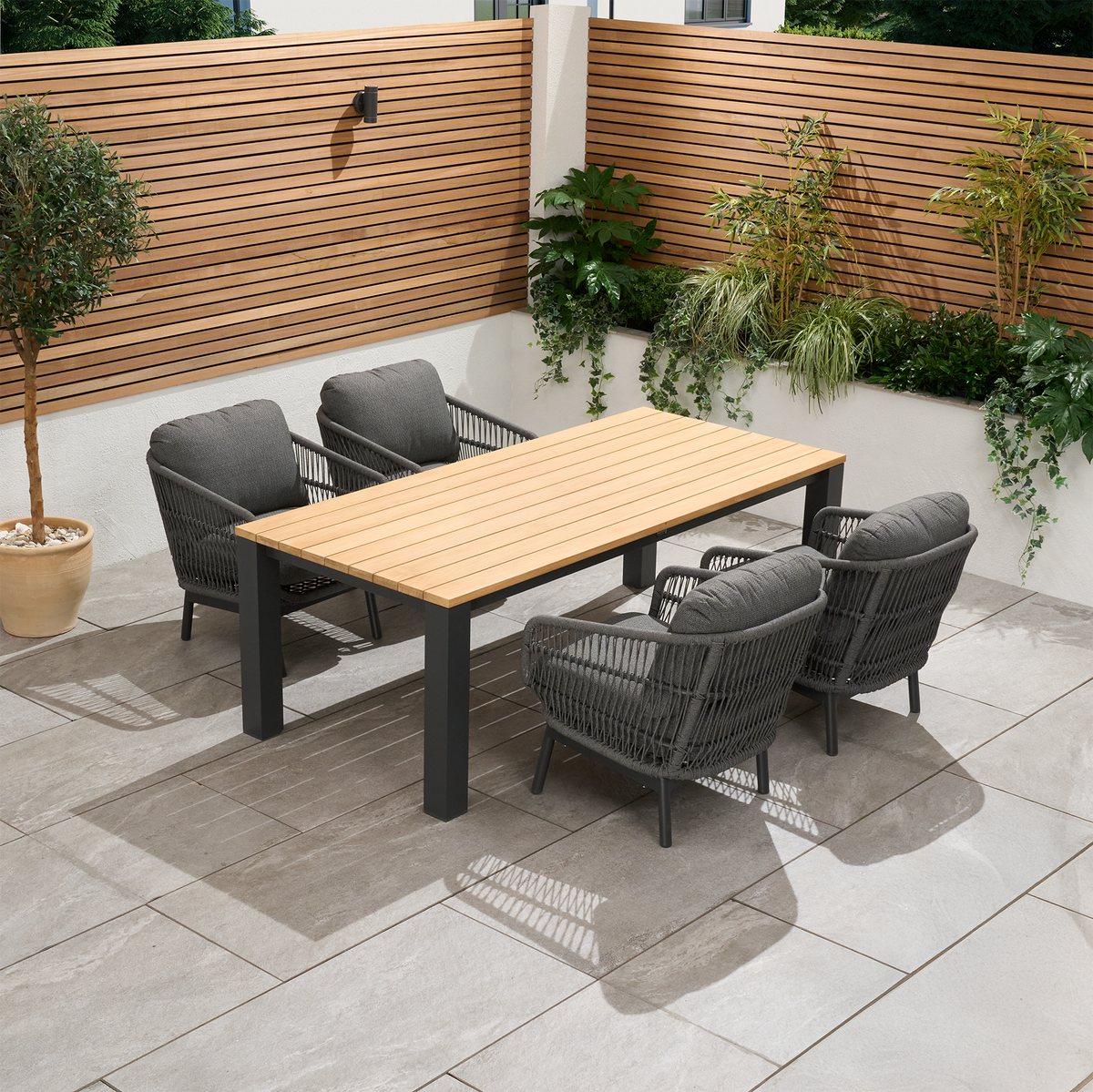 Bracken Outdoors Colorado Rope 4 Seat Rectangular Aluminium Teak Garden Lounge Dining Set