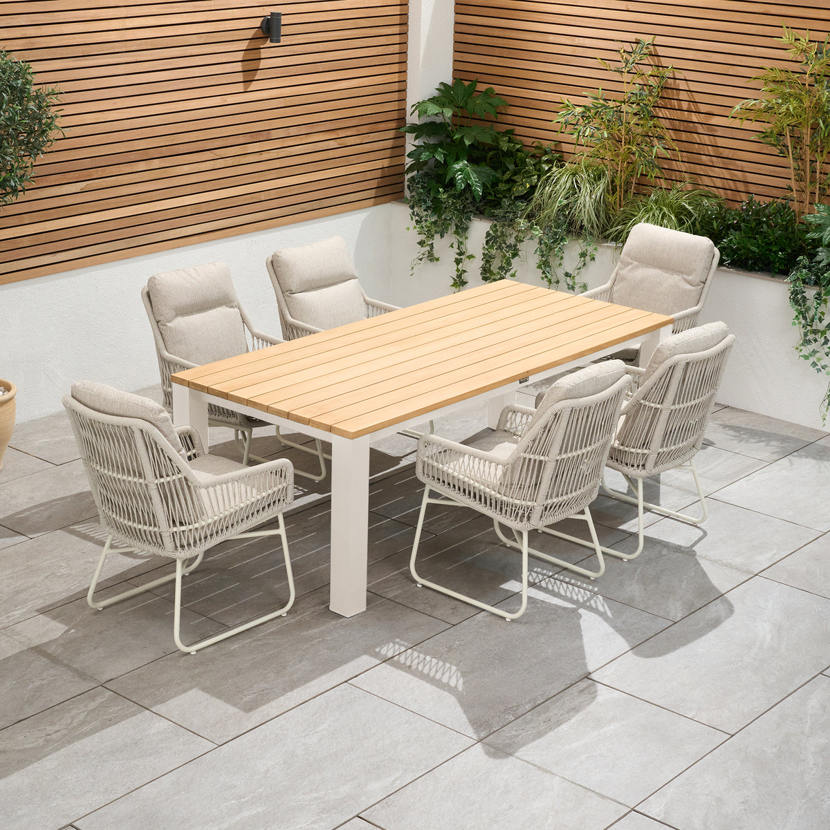 Bracken Outdoors Colorado 6 Seat Rectangular Rope Aluminium Teak Garden Dining Set