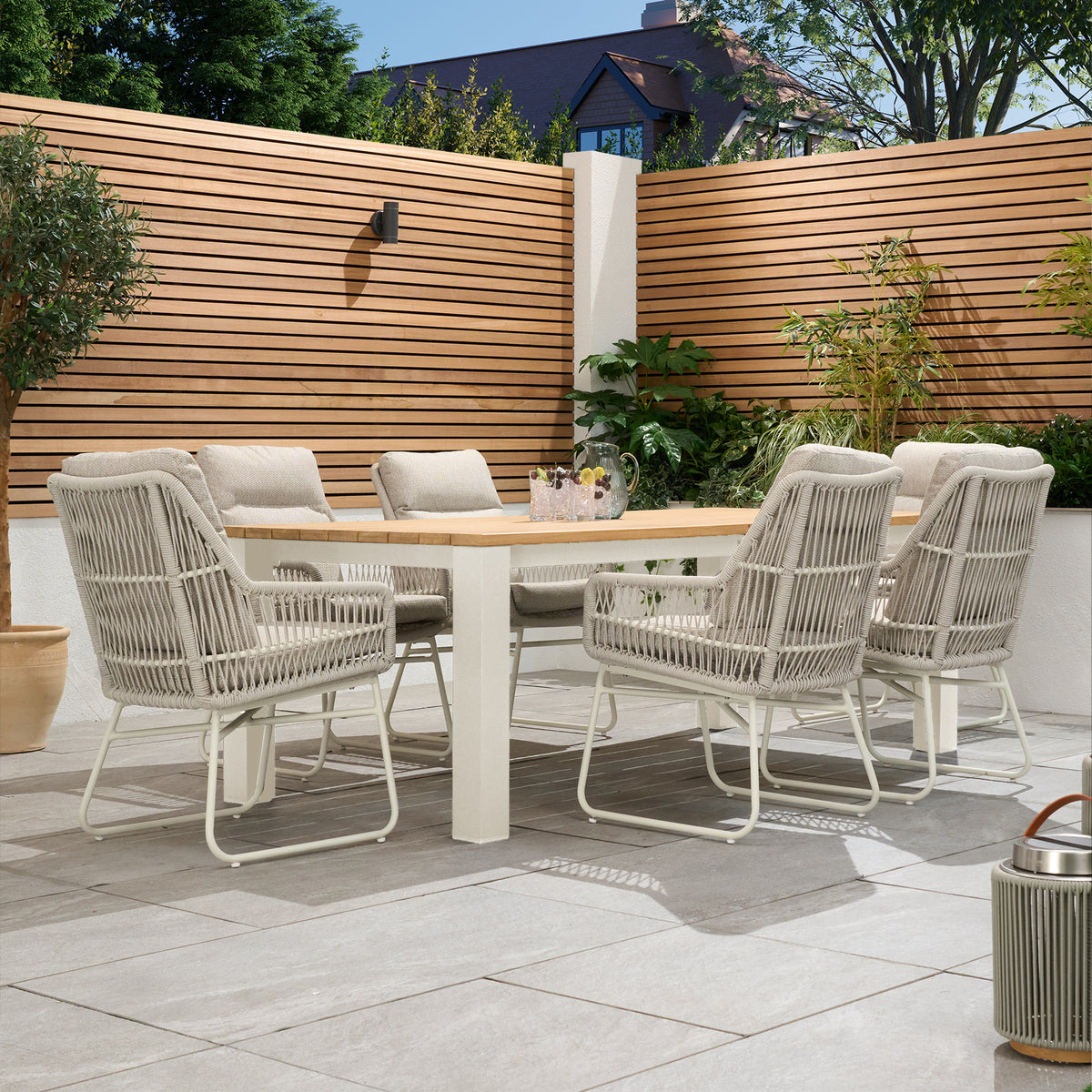 Bracken Outdoors Colorado 6 Seat Rectangular Rope Aluminium Teak Garden Dining Set