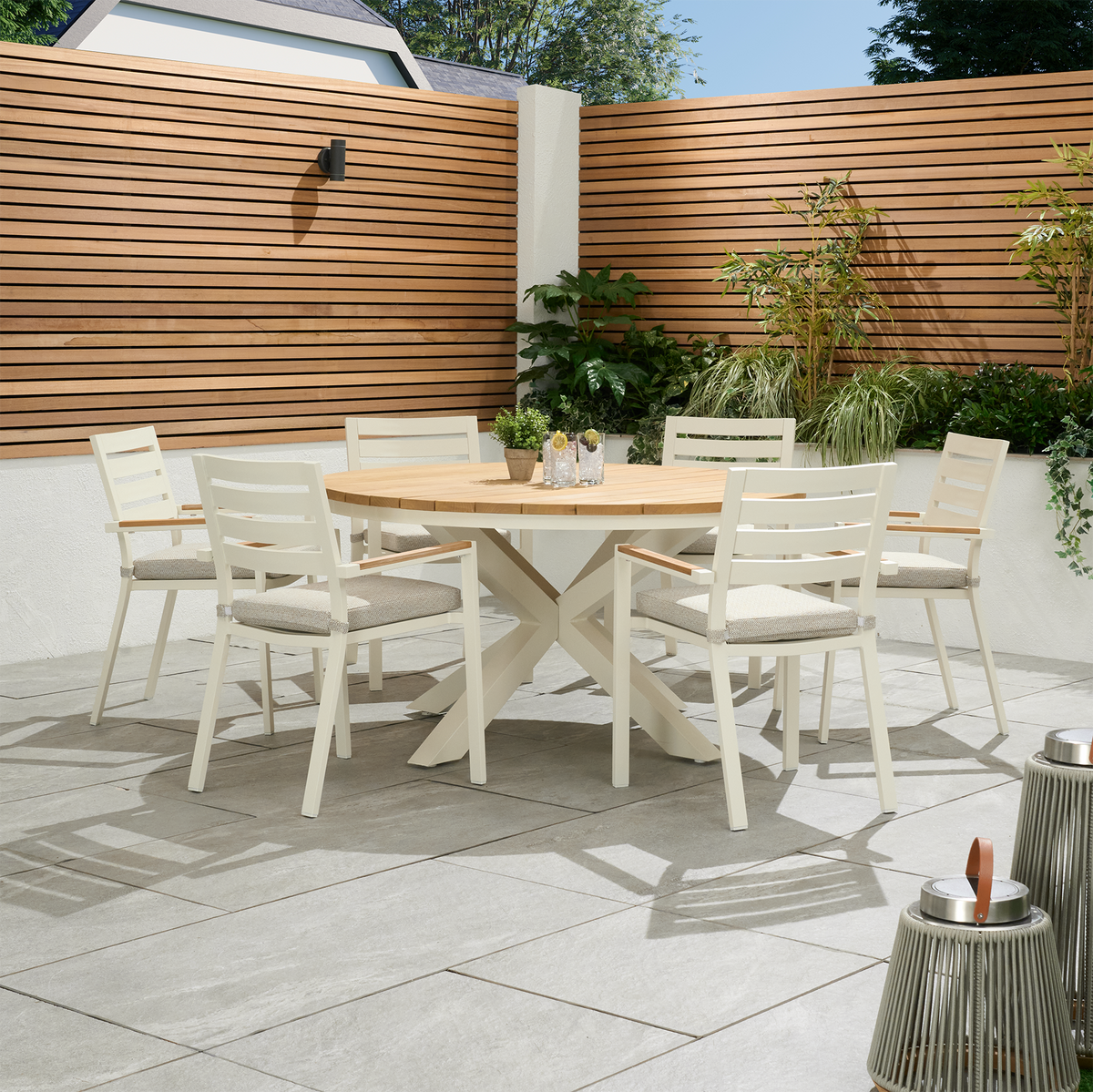 Bracken Outdoors Seattle Teak 6 Seat Round Aluminium Garden Dining Set