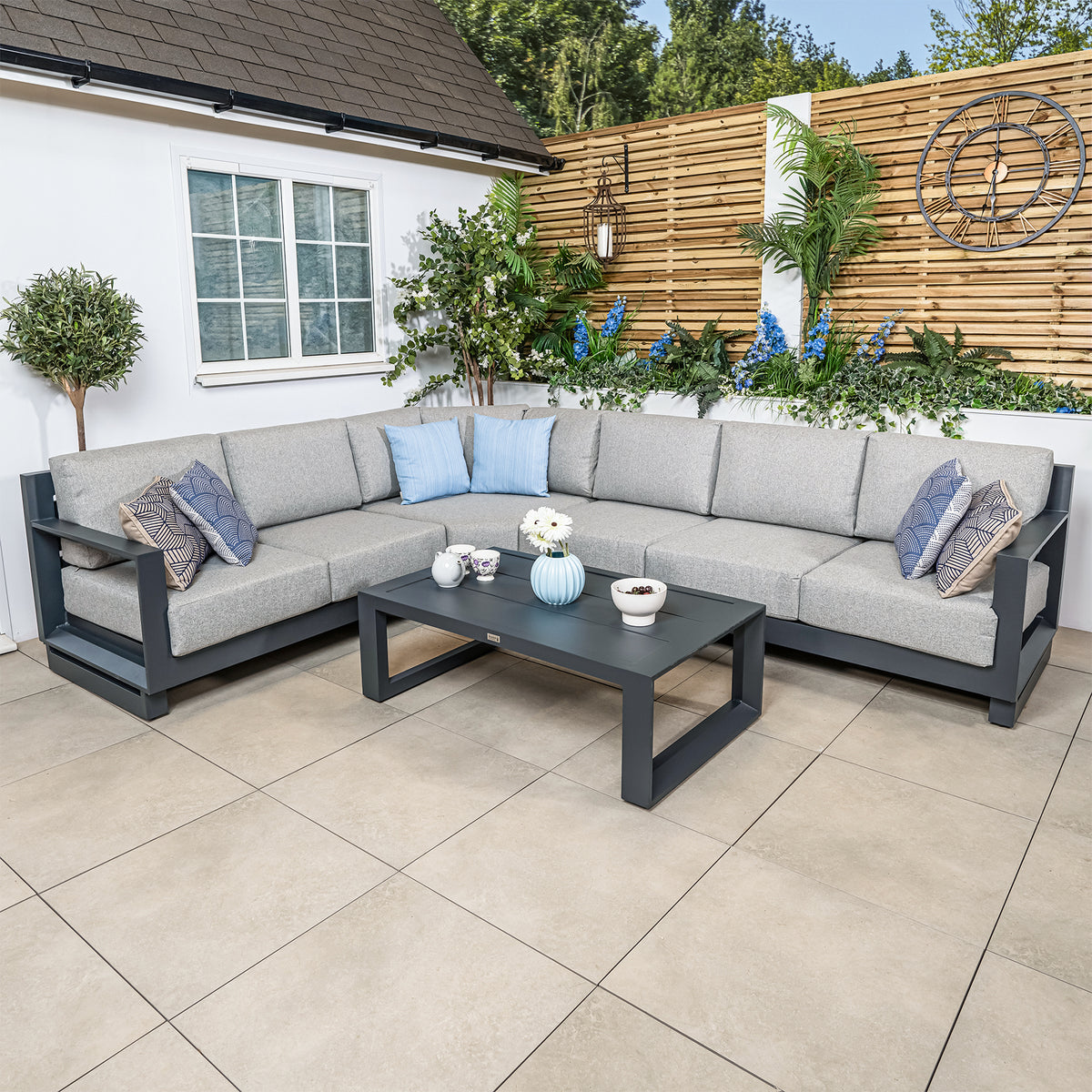 Bracken Outdoors Panama Anthracite Aluminium Rectangular Corner Sofa Set with Coffee Table