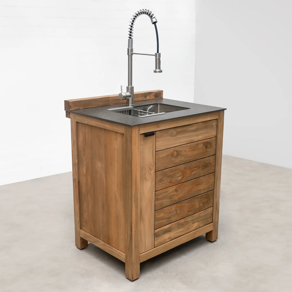 Draco Grills Teak Modular Outdoor Kitchen Sink and Bin Cabinet with Ceramic Top