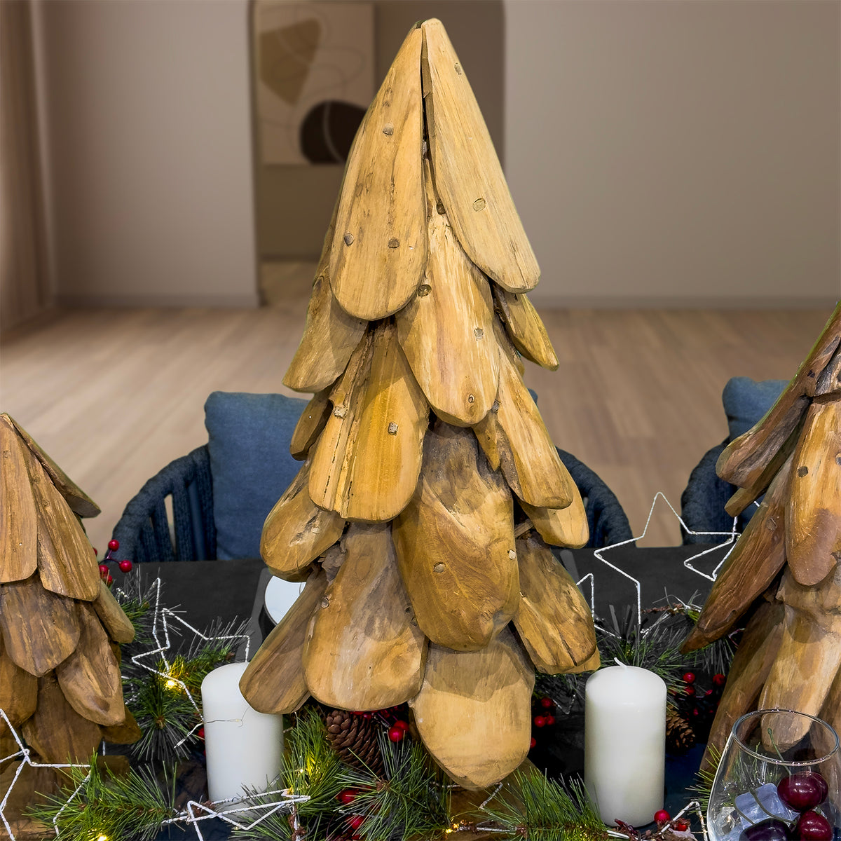 Natural Teak Wooden Christmas Tree - 60cm