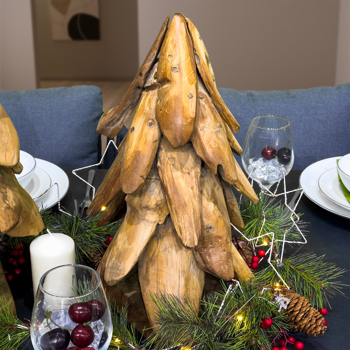 Natural Teak Wooden Christmas Tree - 40cm