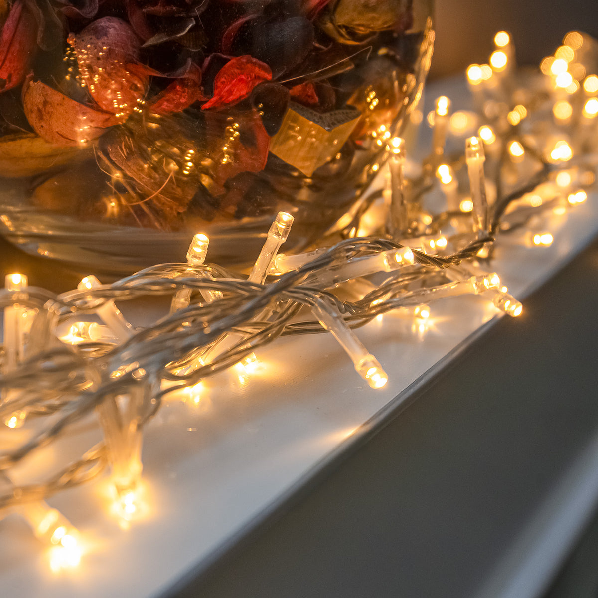 Warm White LED Multi-Function Christmas String Lights with Clear Cable 120, 240 and 360 Bulbs