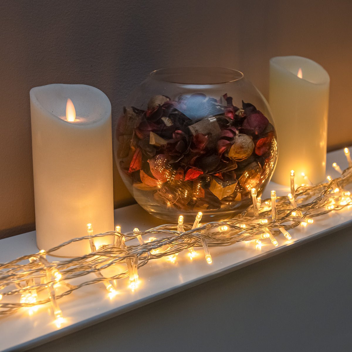 Warm White LED Multi-Function Christmas String Lights with Clear Cable 120, 240 and 360 Bulbs