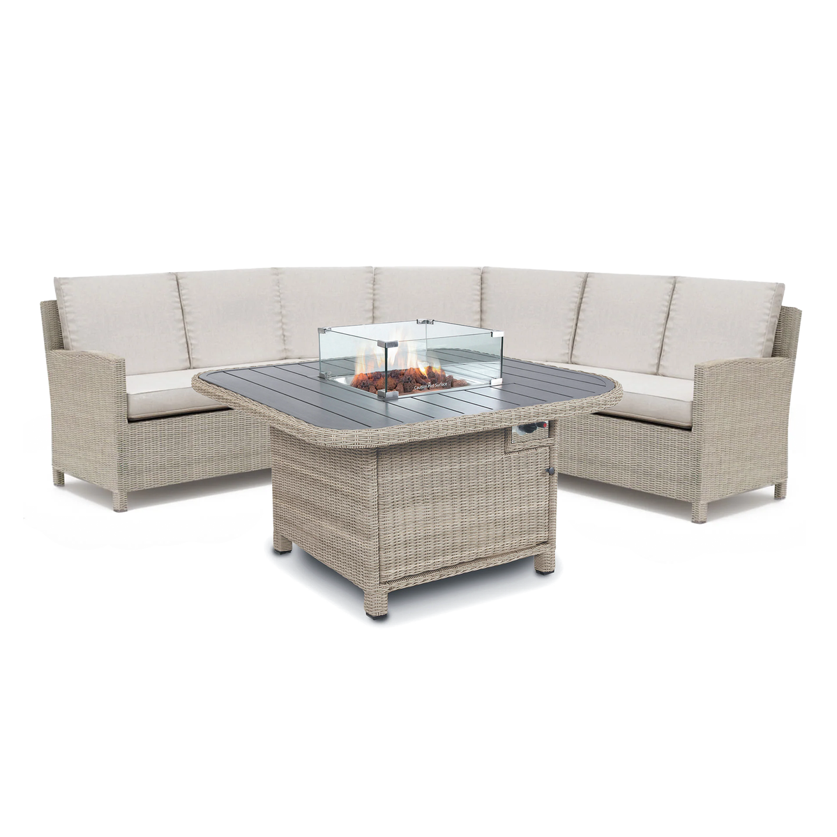 Kettler Palma Grande Oyster Corner Sofa Set with Fire Pit Table