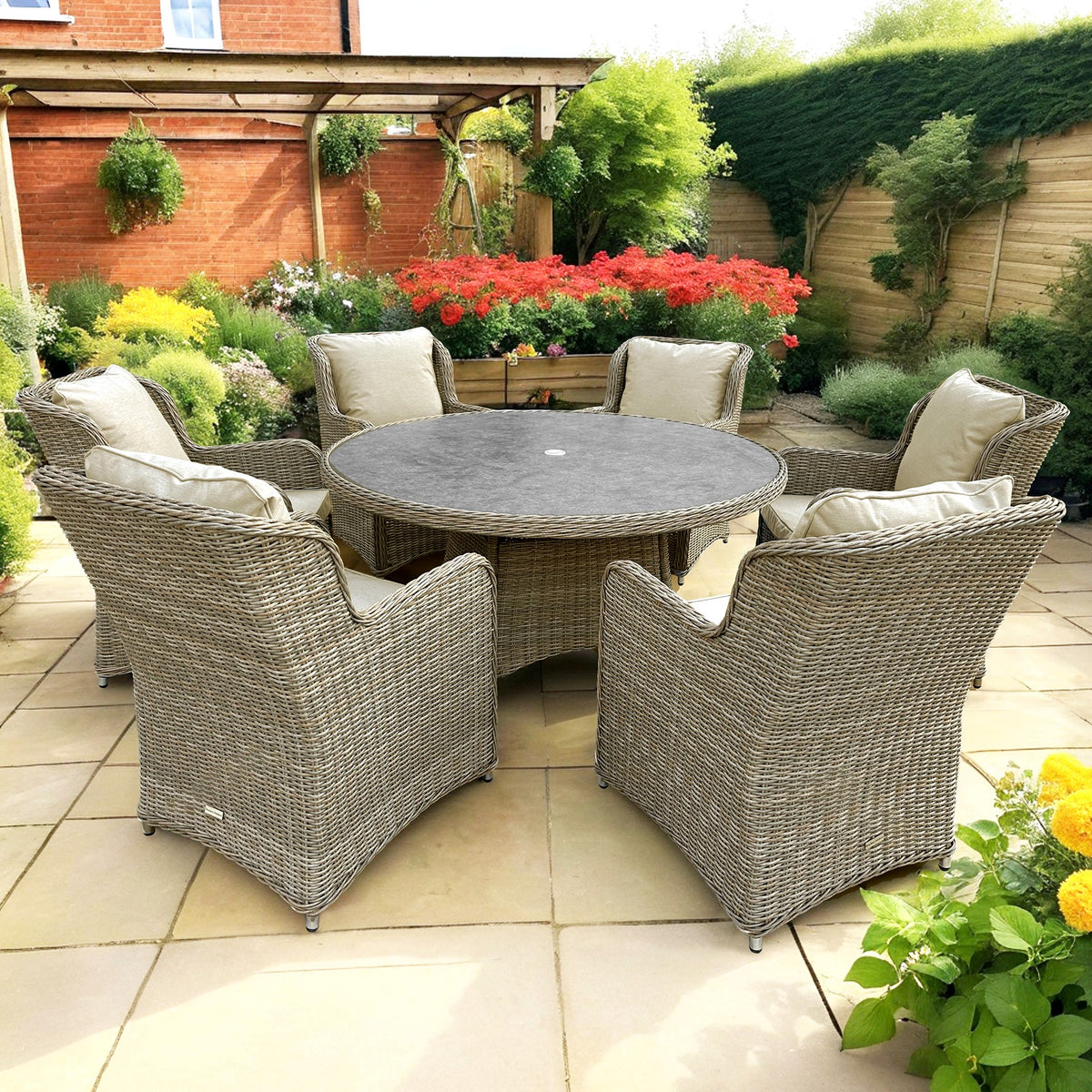 Bracken Outdoors Richmond 6 Seat Rattan Round Garden Furniture Dining Set