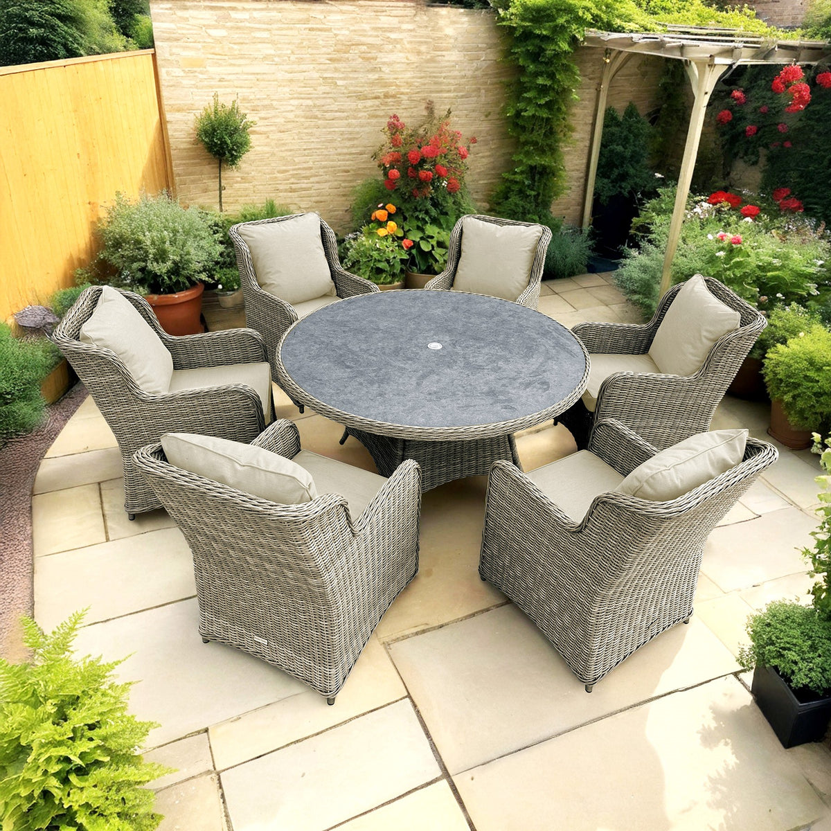 Bracken Outdoors Richmond 6 Seat Rattan Round Garden Furniture Dining Set